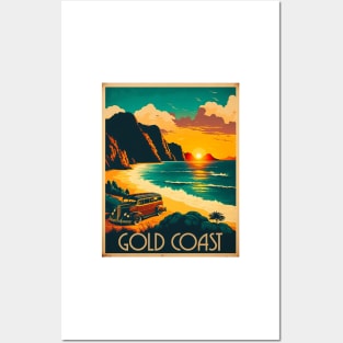 Gold Coast Australia Coastline Vintage Travel Art Poster Posters and Art